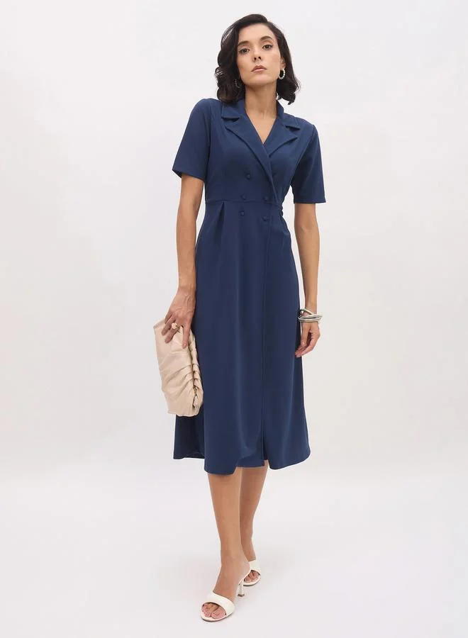 Sassafras blue Women Blue Notch Collar Button Midi Dress for Women | Best Price UAE
